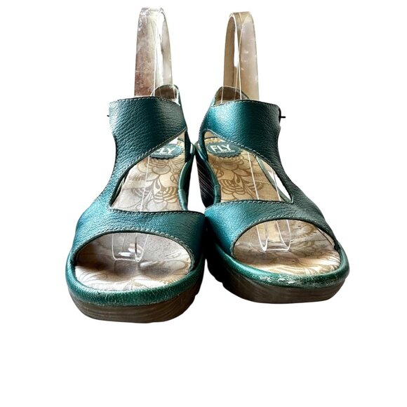 Fly London Green Leather Slingback Wedge Sandals Size 36 (US 5–5.5) - Picture 4 of 10